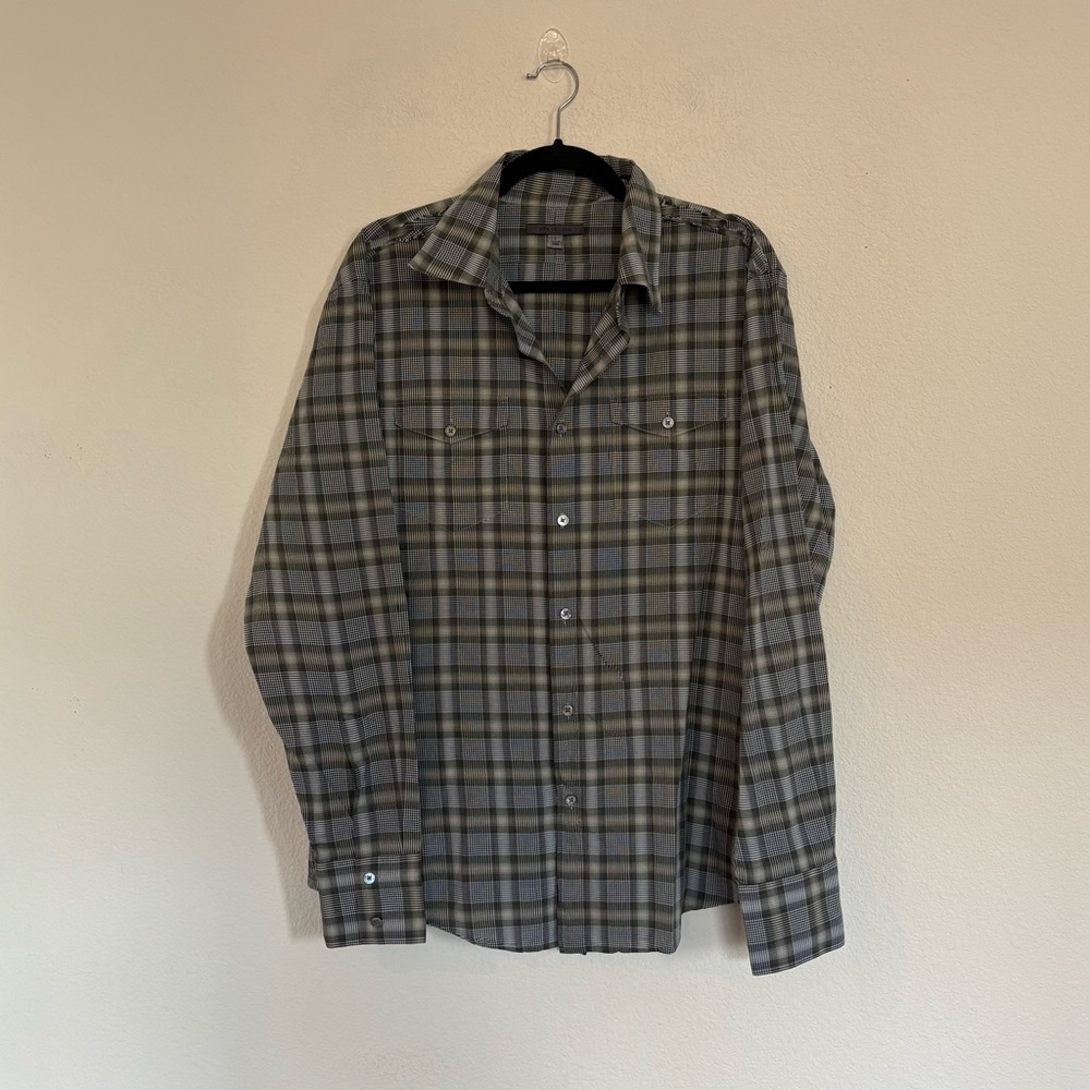John Varvatos Mens Button Plaid Shirt